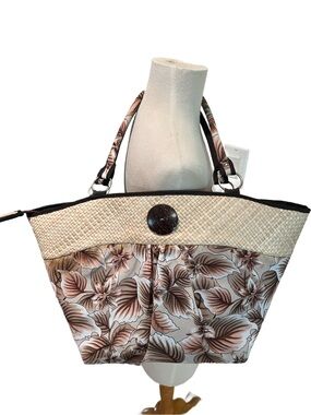 New Bamboo 54 Large Tropical Floral Print Cloth And Bamboo Woven Shoulder Bag